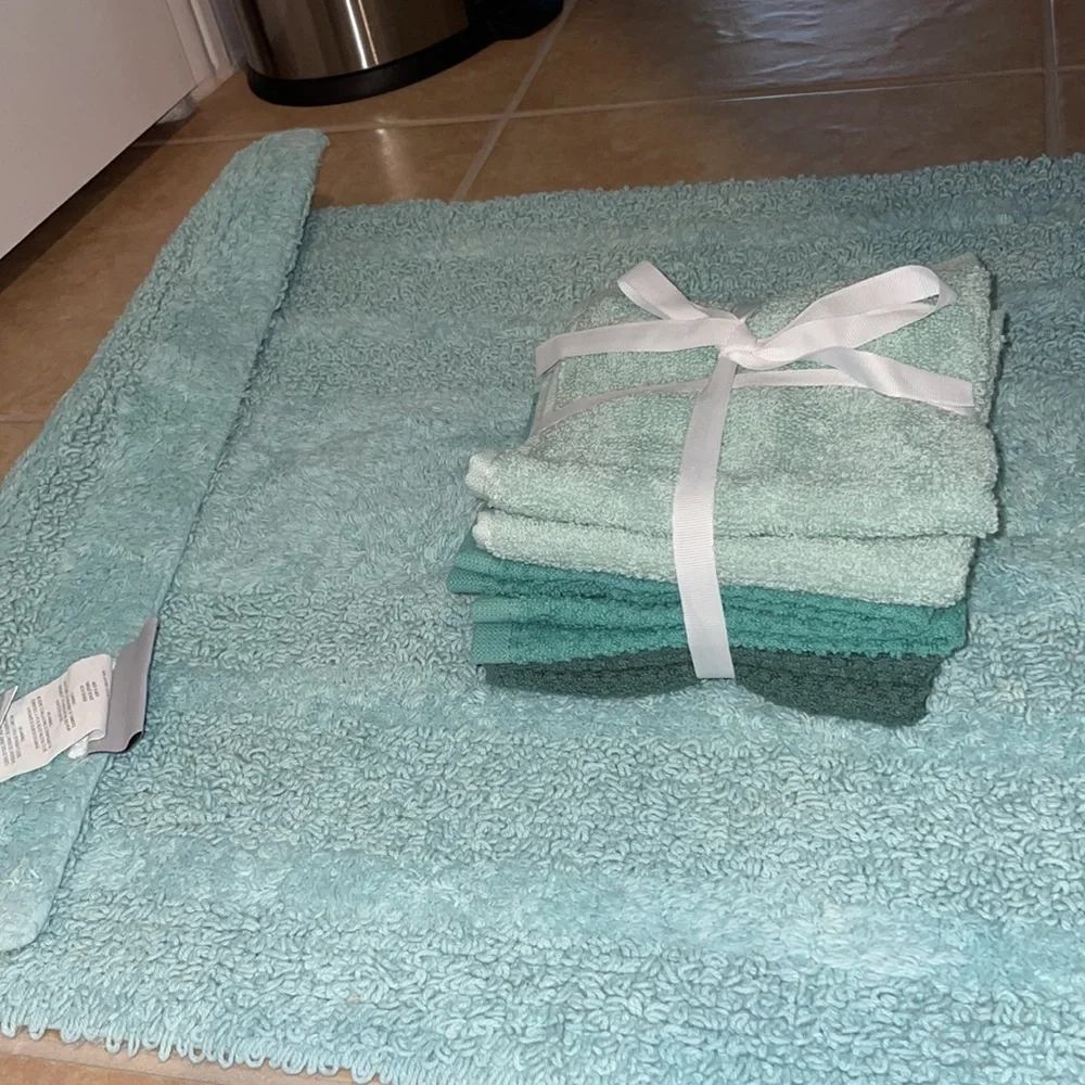Teal blue bath rug dual sided 100% cotton
